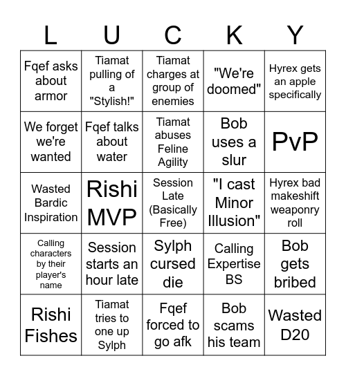 Lamina DND Bingo Card