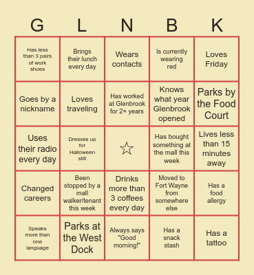 Employee Bingo Card