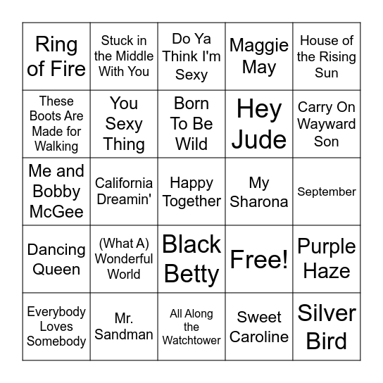 '60s & '70s Bingo Card