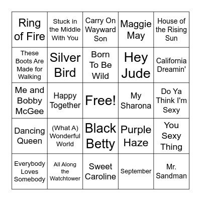 '60s & '70s Bingo Card