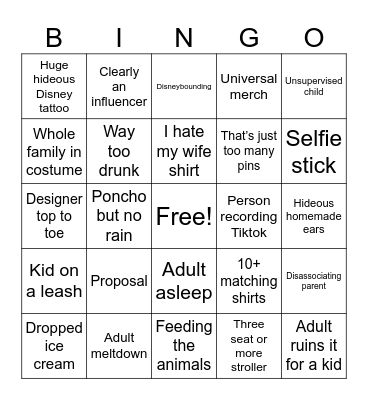 Disney Peoplewatching Bingo Card