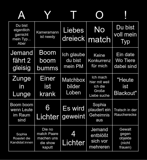 AYTO! Bingo Card