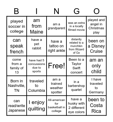 Get to know your Co-workers Bingo Card