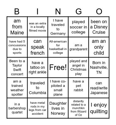 Get to know your Co-workers Bingo Card