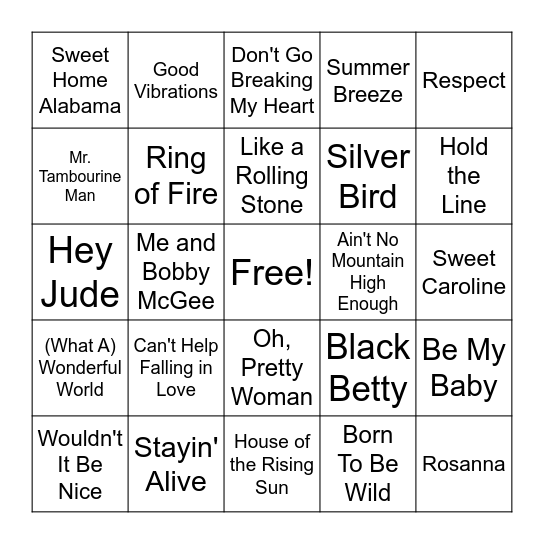 '60s & '70s Bingo Card