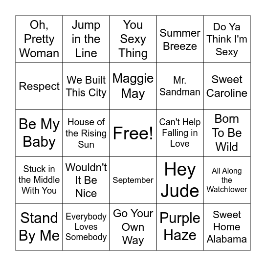 '60s & '70s Bingo Card