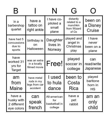 Get to know your Co-workers Bingo Card