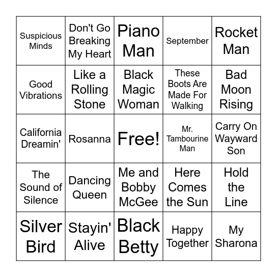 '60s & '70s Bingo Card