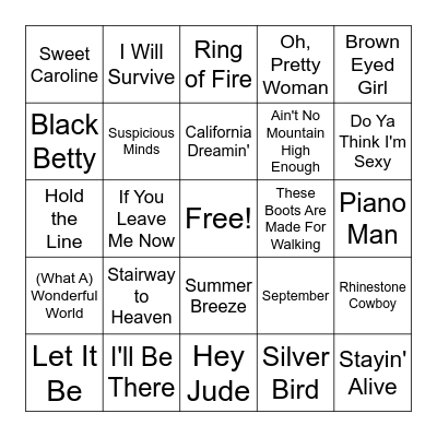 '60s & '70s Bingo Card