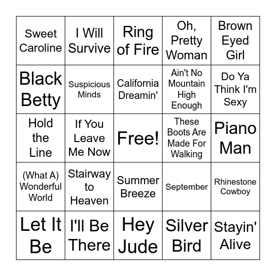 '60s & '70s Bingo Card