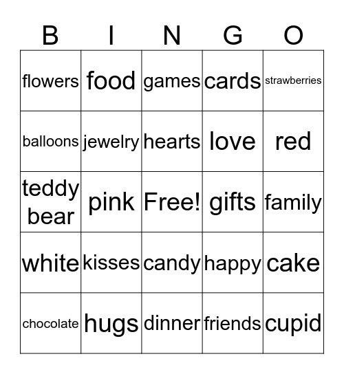 VALENTINE'S  DAY BINGO Card