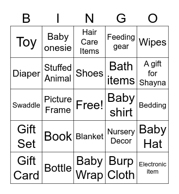 Baby Bingo Card