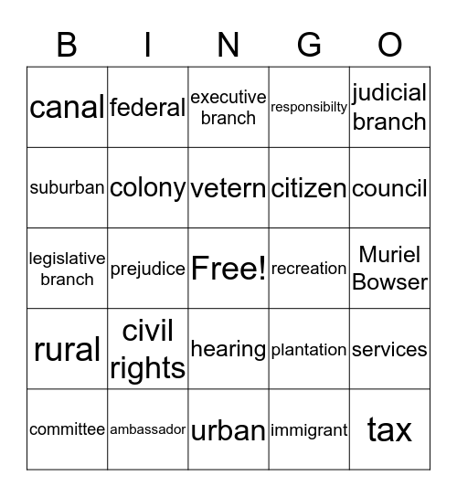 Washington, DC Government Bingo  Bingo Card