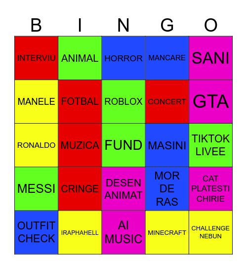 TIKTOK BINGO Card