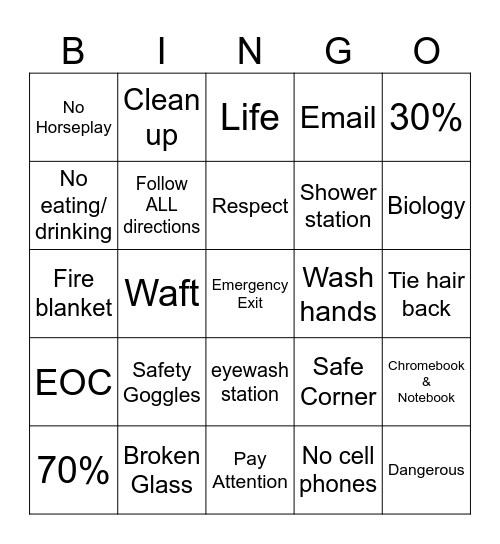 Lab Safety and Sllyabus Bingo Card