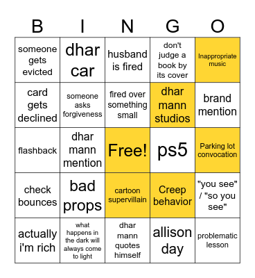 Dhar Mann Bingo Card