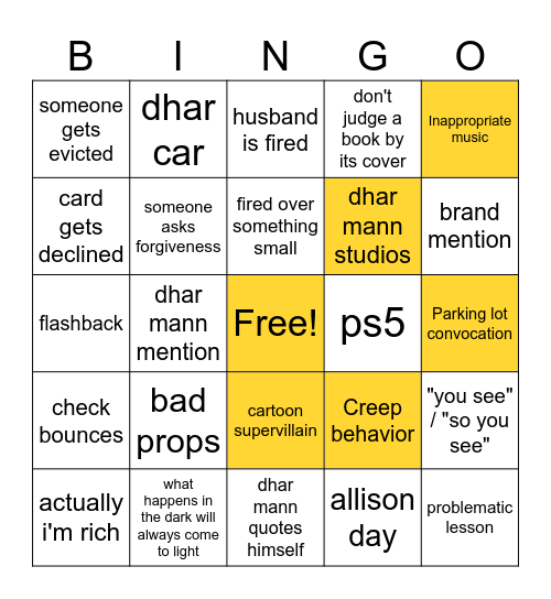 Dhar Mann Bingo Card