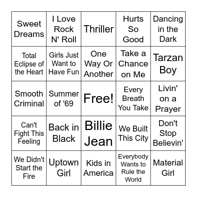 The '80s Bingo Card