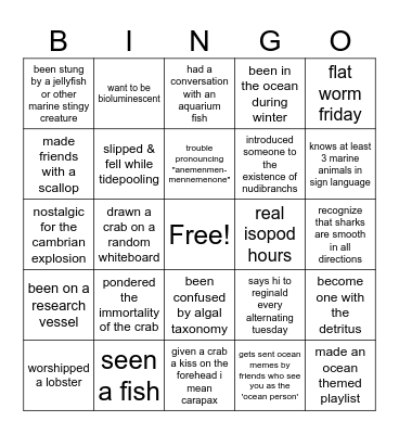 Marine biology bingo Card