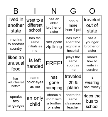 Getting to Know You Bingo Card