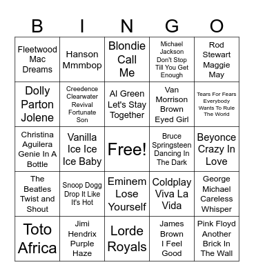 MUSIC BINGO! Bingo Card