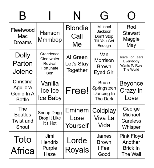 MUSIC BINGO! Bingo Card