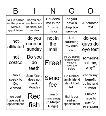 Health Care System Bingo Card