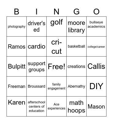 21stACE Bingo Card