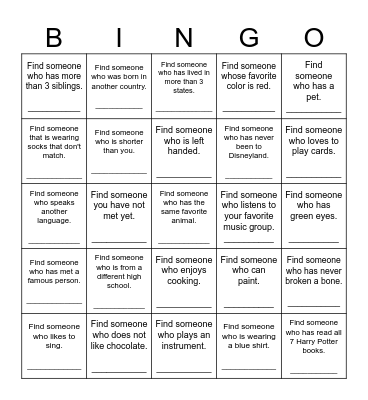 Find Someone Who Bingo Card