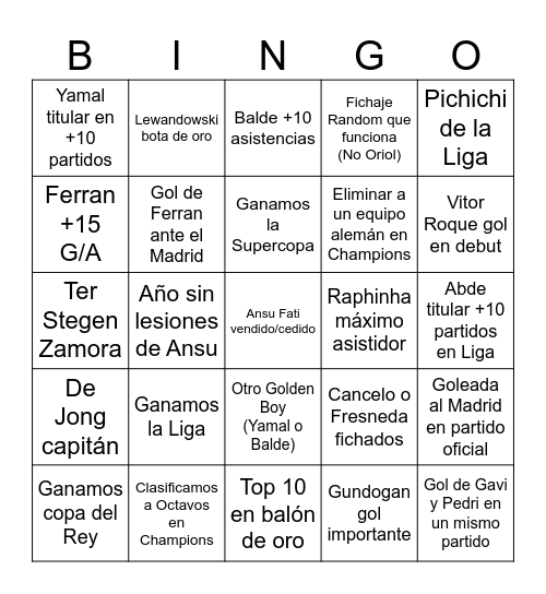 Barcelona temporada 23/24 Bingo Card