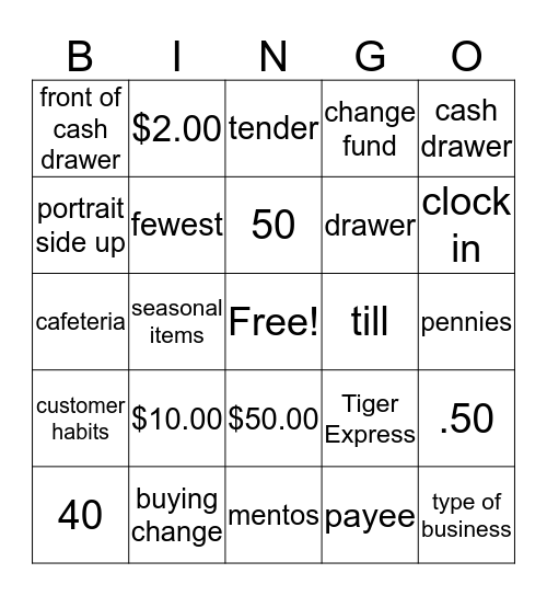School Store Orientation Bingo Card