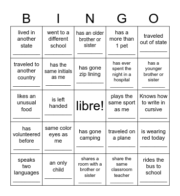 Getting to Know You Bingo Card