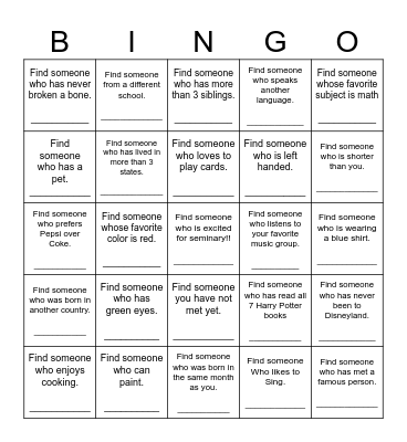 Find Someone Who Bingo Card