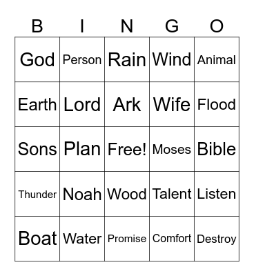Noah's Ark Bingo Card