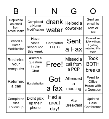 Team AmeriHealth Bingo Card