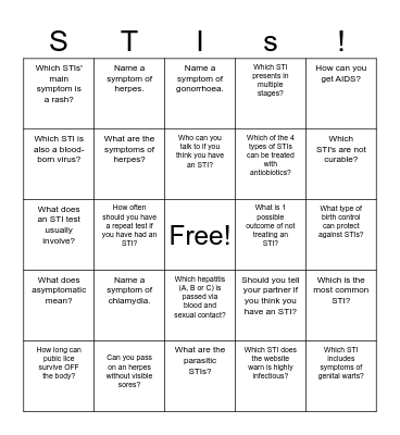 STI Bingo! Bingo Card