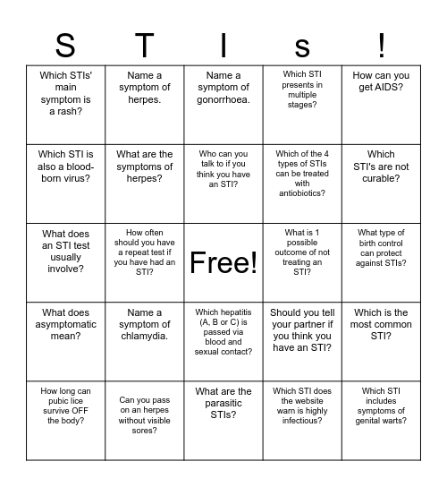 STI Bingo! Bingo Card