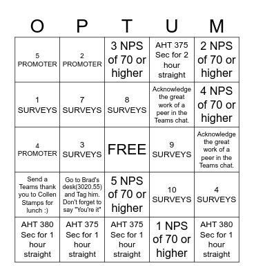 OPTUM FUN BINGO !!! Bingo Card