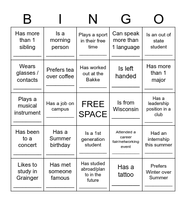 Ice Breaker Bingo Card