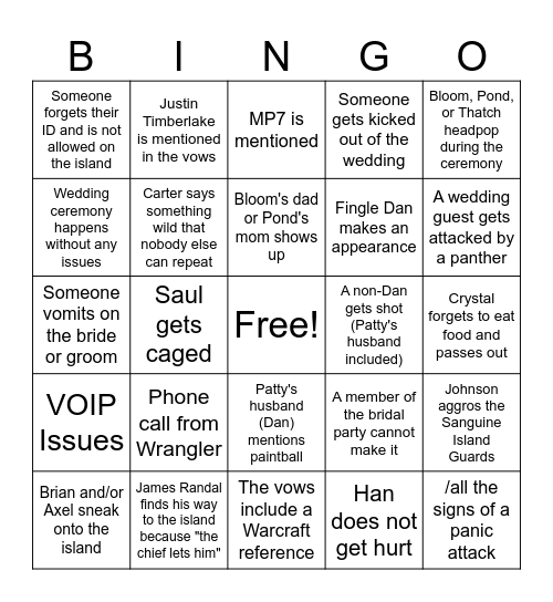 The Wedding of Lily and Louis Bloom Bingo Card