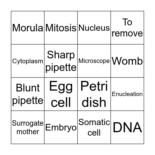 BINGO! Cloning vocabulary Bingo Card