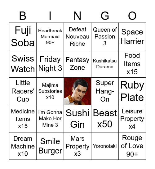 Yakuza 0 Bingo Card