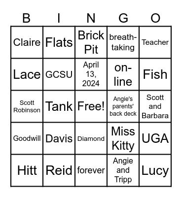 BRIDAL Bingo Card