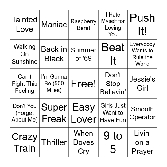The '80s Bingo Card
