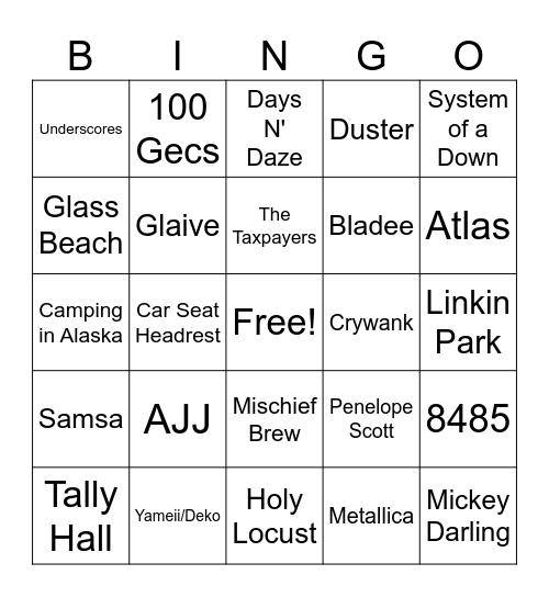 MUSIC TASTE BINGO Card