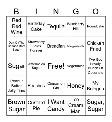 Food and Drink Bingo Card