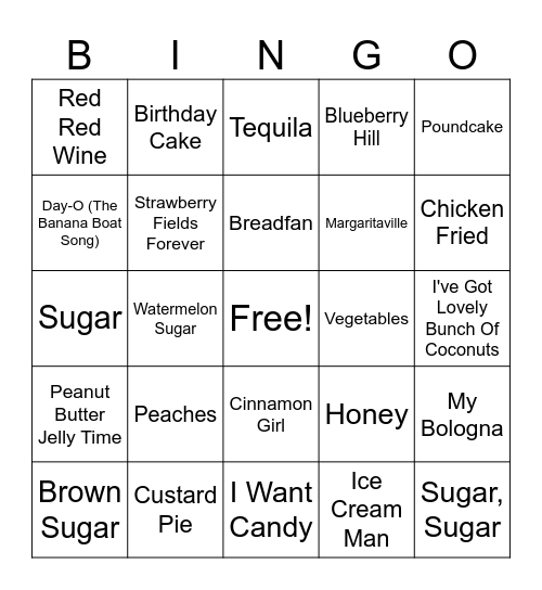 Food and Drink Bingo Card
