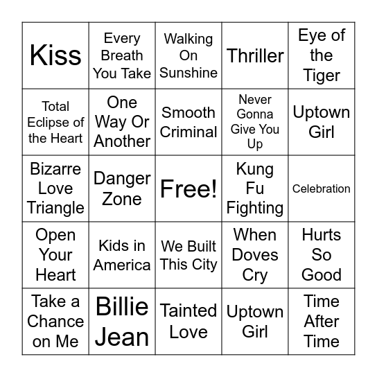The '80s Bingo Card