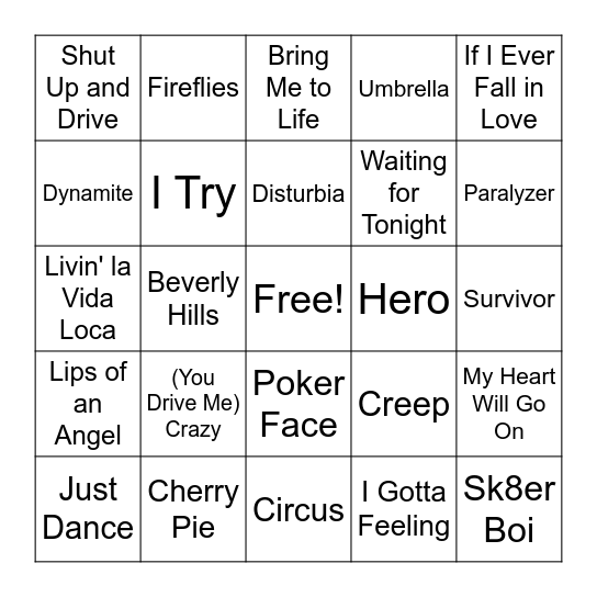 The '90s & 2000s Bingo Card