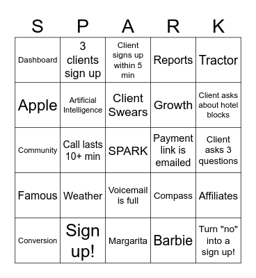 SPARK CALL BLITZ 2023 Bingo Card